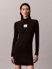 Calvin Klein Black Cotton Knit Roll Neck Dress - Image 2 of 6