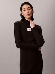 Calvin Klein Black Cotton Knit Roll Neck Dress - Image 4 of 6