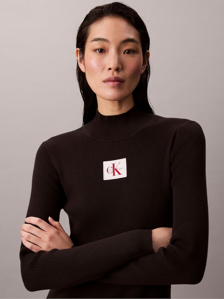 Calvin Klein Cotton Knit Roll Neck Dress In Black - Size S