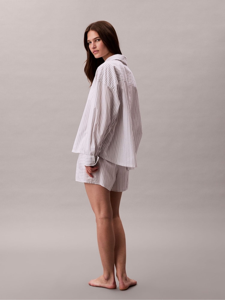 Calvin Klein Natural Cotton Poplin Pyjamas Button Down Shirt - Image 2 of 6 Calvin Klein Natural Cotton Poplin Pyjamas Button Down Shirt - Image 2 of 6