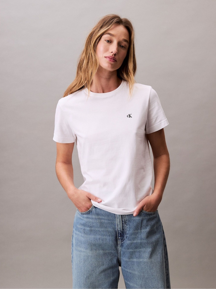 Calvin Klein White Monogram Logo Relaxed Sweatshirt - Image 2 of 6 Calvin Klein White Monogram Logo Relaxed Sweatshirt - Image 2 of 6