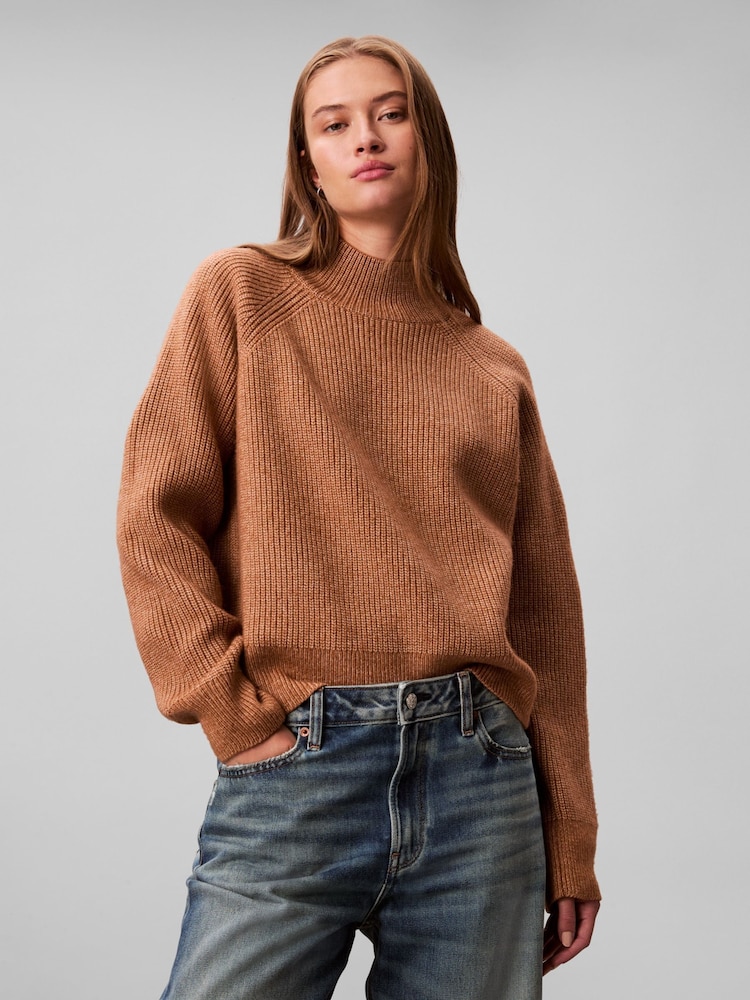Calvin Klein Brown Soft Ribbed Knit Jumper - Image 1 of 6