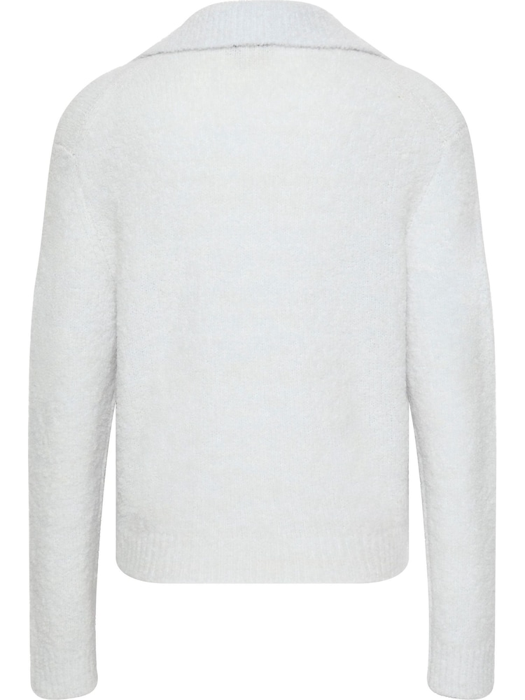 Calvin Klein Light Blue Merino Wool Boucle Polo Sweater - Image 2 of 3 Calvin Klein Light Blue Merino Wool Boucle Polo Sweater - Image 2 of 3