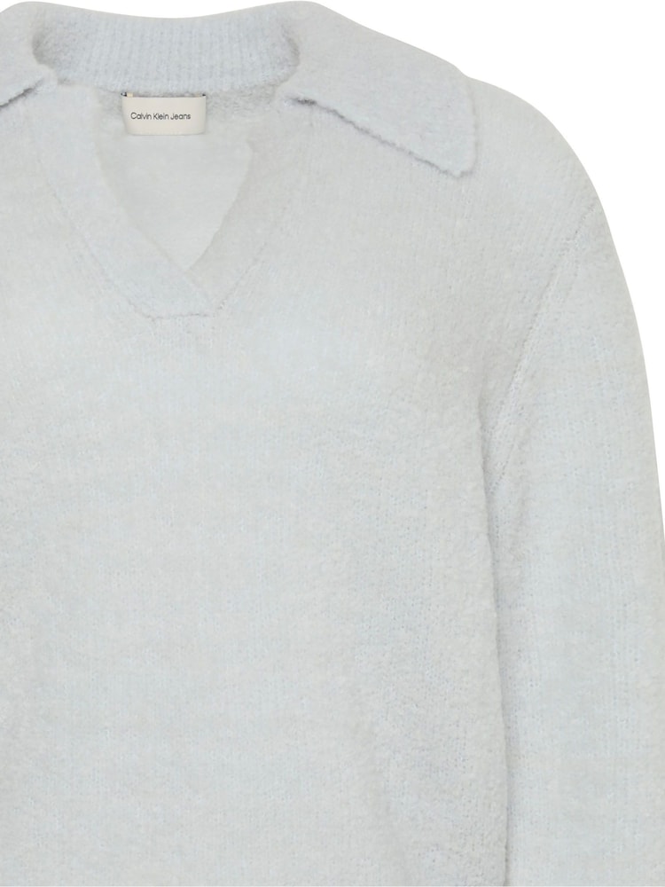 Calvin Klein Light Blue Merino Wool Boucle Polo Sweater - Image 3 of 3 Calvin Klein Light Blue Merino Wool Boucle Polo Sweater - Image 3 of 3