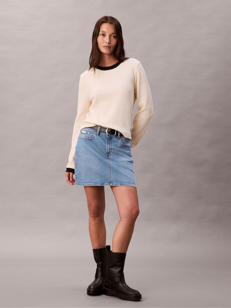 Calvin Klein Cream Long Sleeve Waffle T-Shirt - Image 1 of 6 Calvin Klein Cream Long Sleeve Waffle T-Shirt - Image 1 of 6