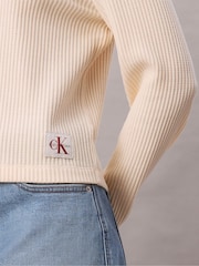 Calvin Klein Cream Long Sleeve Waffle T-Shirt - Image 4 of 6