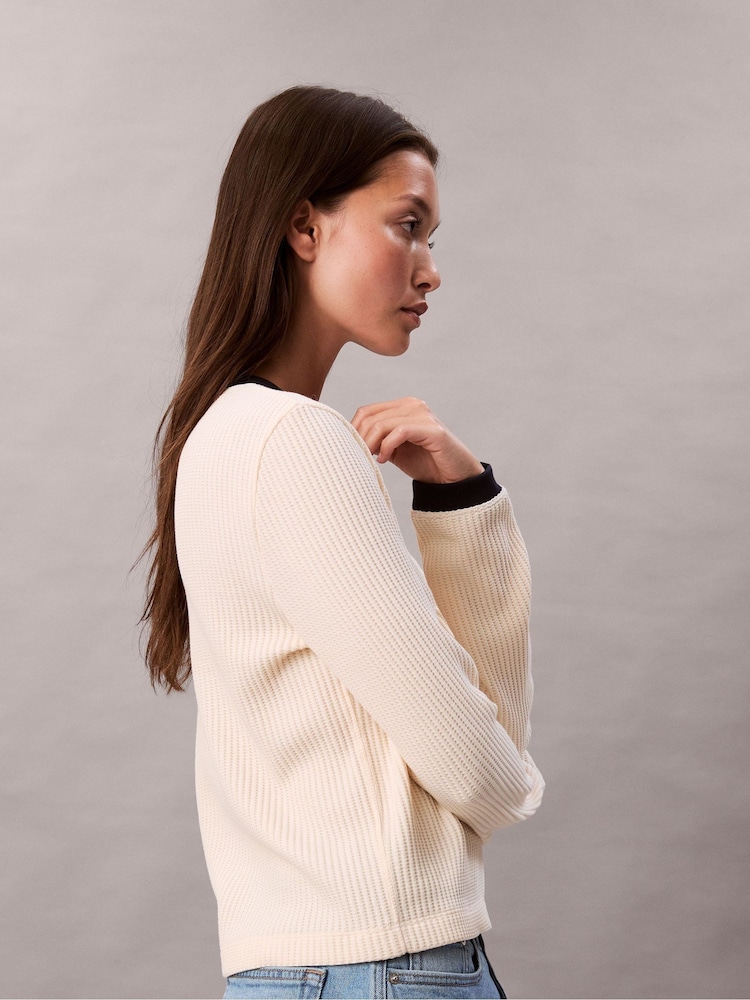 Calvin Klein Cream Long Sleeve Waffle T-Shirt - Image 6 of 6 Calvin Klein Cream Long Sleeve Waffle T-Shirt - Image 6 of 6