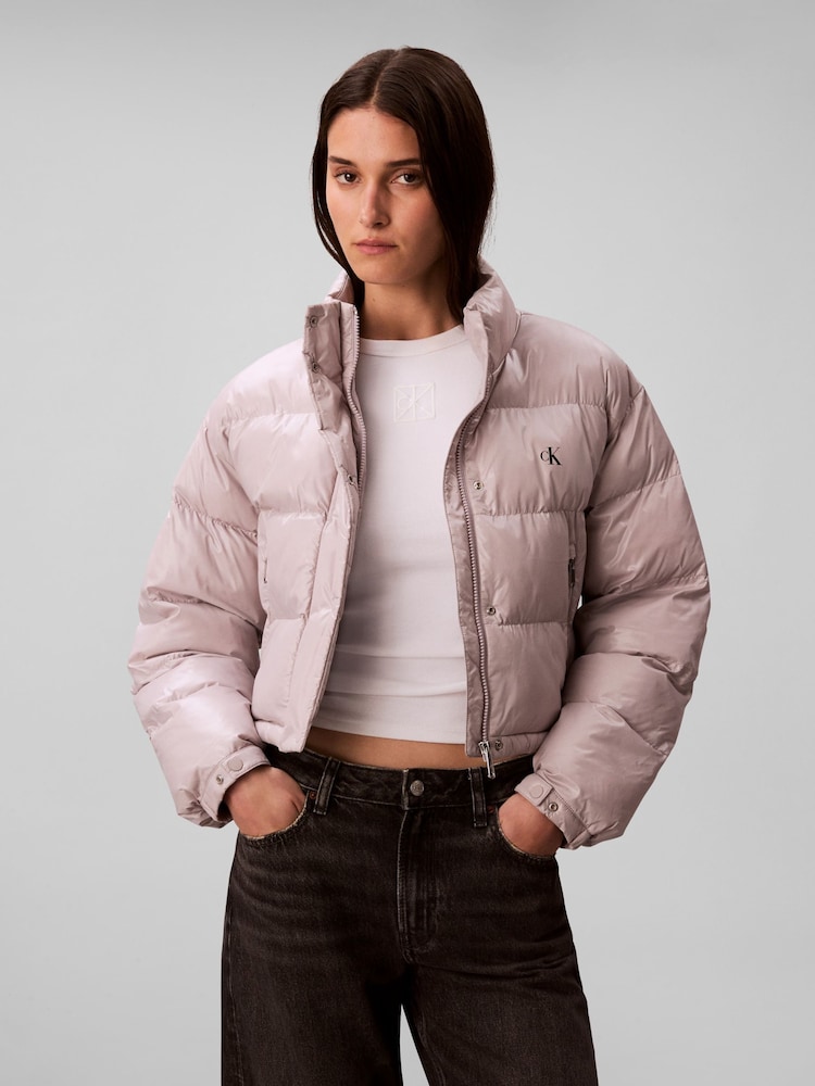 Calvin Klein Pink Crop Puffer Jacket - Image 1 of 6