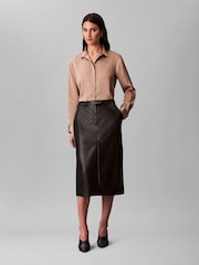 Calvin Klein Black Faux Leather Midi Skirt - Image 1 of 6