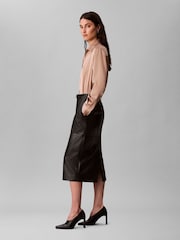 Calvin Klein Black Faux Leather Midi Skirt - Image 3 of 6