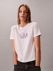 Calvin Klein White Script Logo Graphic Slim T-Shirt - Image 1 of 6
