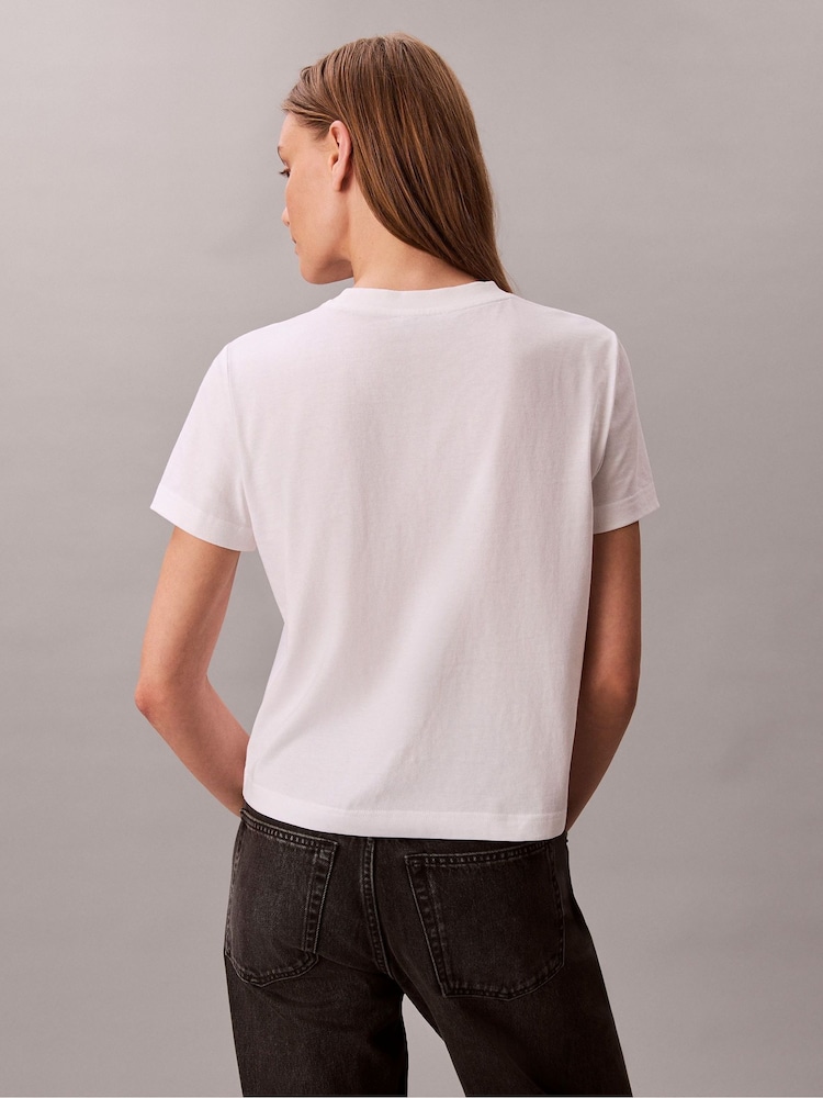 Calvin Klein White Script Logo Graphic Slim T-Shirt - Image 2 of 6