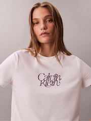 Calvin Klein White Script Logo Graphic Slim T-Shirt - Image 5 of 6