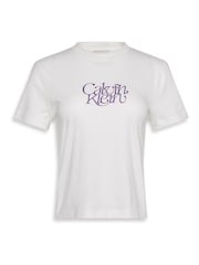 Calvin Klein White Script Logo Graphic Slim T-Shirt - Image 6 of 6