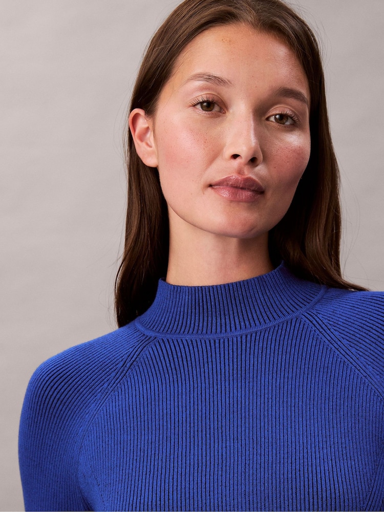 Calvin Klein Blue Tech Knit Ribbed Mock Neck Sweater - Image 6 of 6 Calvin Klein Blue Tech Knit Ribbed Mock Neck Sweater - Image 6 of 6