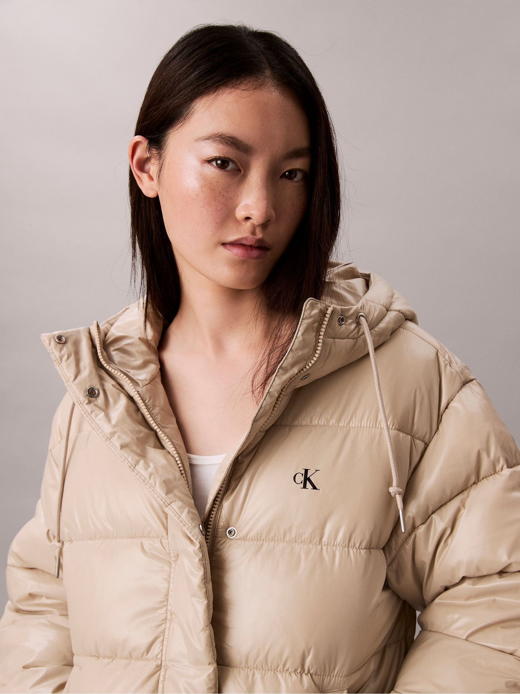 Buy Calvin Klein Cream High Shine Hooded Puffer Jacket from Next USA