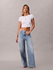 Calvin Klein Blue Allover Monogram Low Rise Baggy Jeans - Image 4 of 5