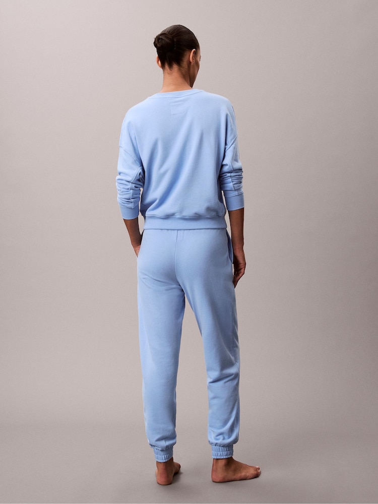 Calvin Klein Blue Cotton Terry Blend Lounge Joggers - Image 2 of 5 Calvin Klein Blue Cotton Terry Blend Lounge Joggers - Image 2 of 5