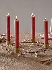 Nkuku Brass and Natural Tanu Mango Wood Beaded Candle Holder - Image 1 of 5