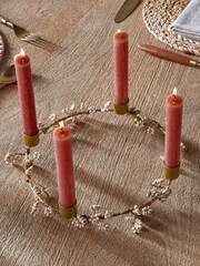 Nkuku Brass and Natural Tanu Mango Wood Beaded Candle Holder - Image 2 of 5