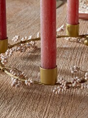 Nkuku Brass and Natural Tanu Mango Wood Beaded Candle Holder - Image 4 of 5
