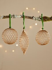 Nkuku Brass Nirav Wire Christmas Baubles - Image 1 of 4