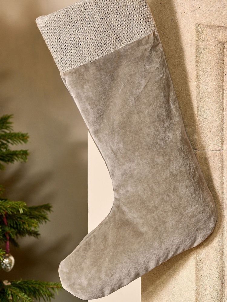 Nkuku Grey Karru Cotton Velvet Christmas Stocking - Image 1 of 3 Nkuku Grey Karru Cotton Velvet Christmas Stocking - Image 1 of 3