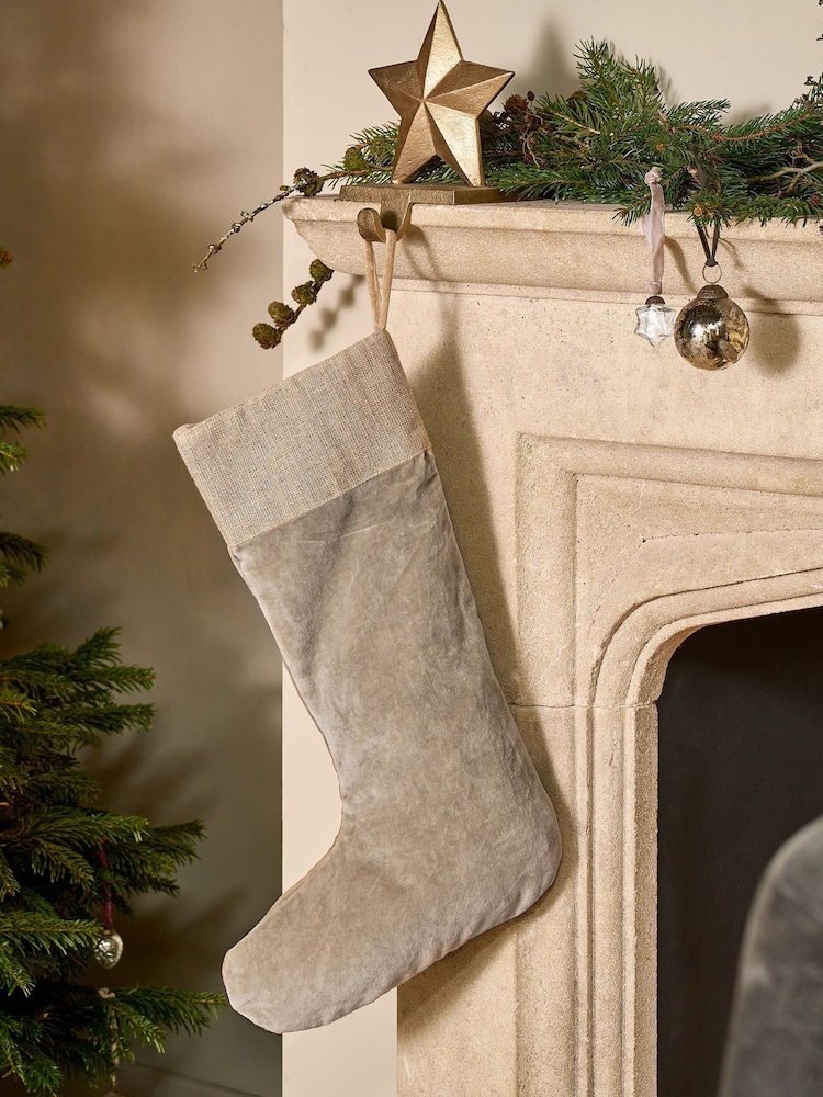 Nkuku Grey Karru Cotton Velvet Christmas Stocking - Image 2 of 3 Nkuku Grey Karru Cotton Velvet Christmas Stocking - Image 2 of 3