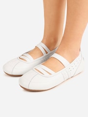 Bronx White Zendaya Leather Strap Ballerina Shoes - Image 1 of 6