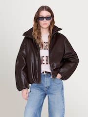 ANINE BING Brown Leather Cyrus Crop Padded Jacket - Image 2 of 6