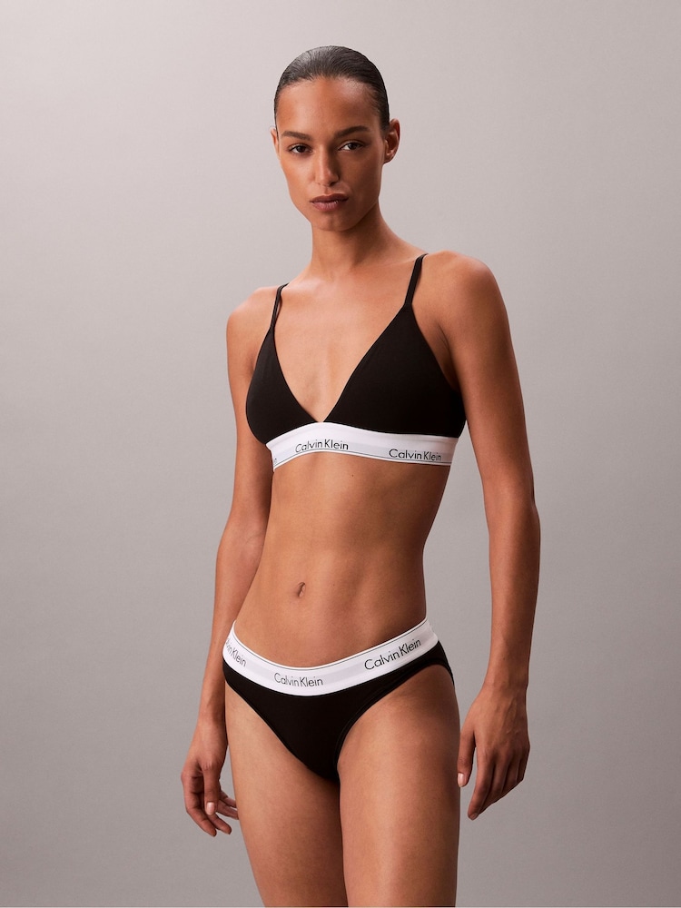 Calvin Klein Black Lightly Lined Triangle Bralette - Icon Cotton Modal - Image 1 of 6 Calvin Klein Black Lightly Lined Triangle Bralette - Icon Cotton Modal - Image 1 of 6