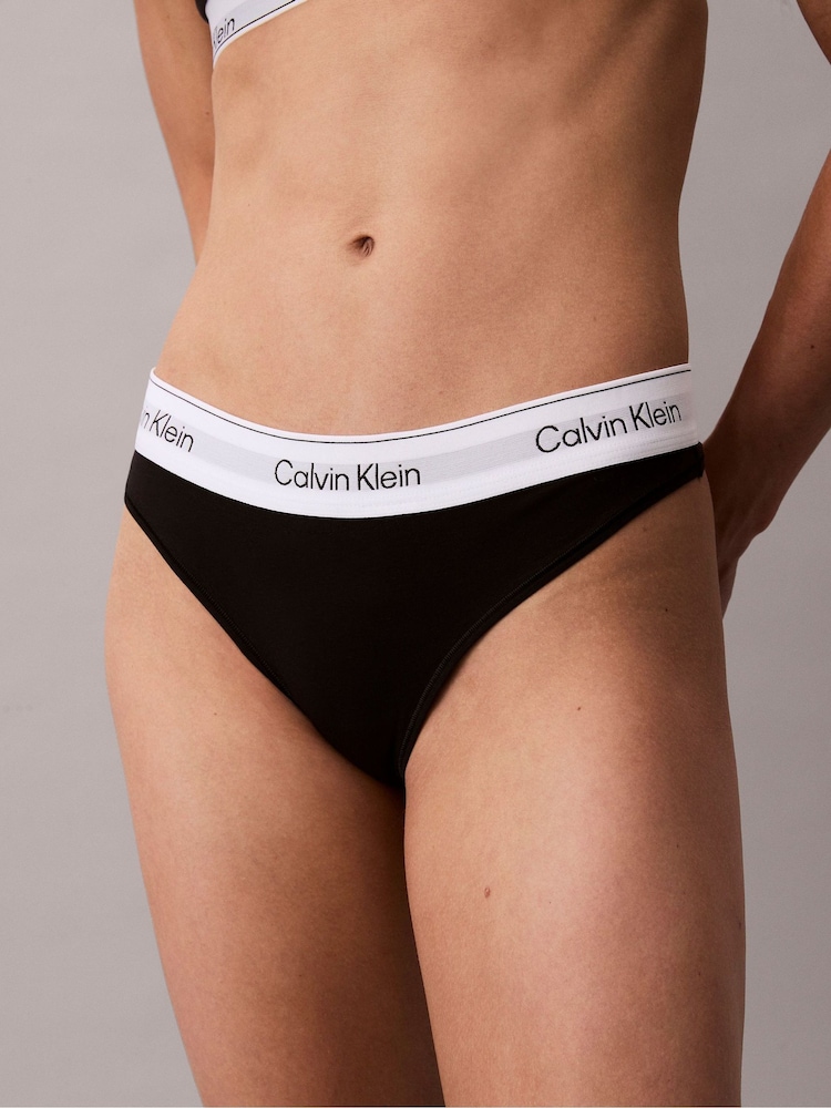 Calvin Klein Black Thong Icon Cotton Modal - Image 2 of 5 Calvin Klein Black Thong Icon Cotton Modal - Image 2 of 5