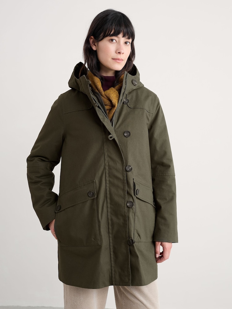 Seasalt Cornwall Green Boscaswell Waterproof 3-in-1 Duffle Coat - Image 2 of 5