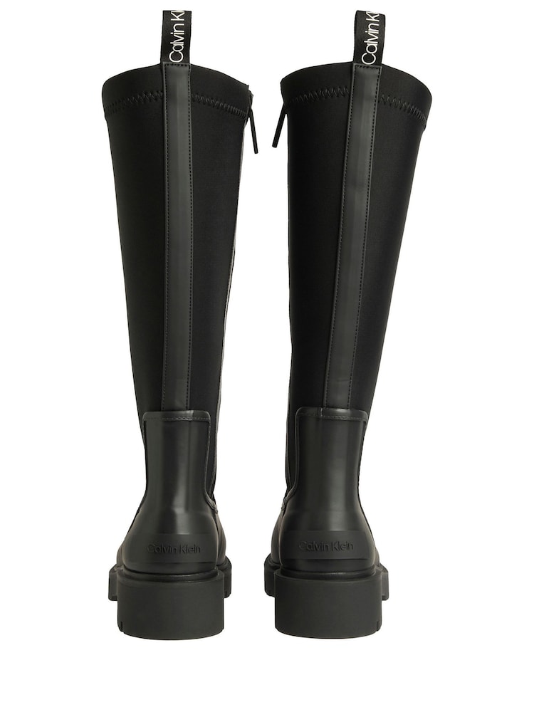 Calvin Klein Black Tall Heeled Flexible Lug Sole Rainboots - Image 2 of 2 Calvin Klein Black Tall Heeled Flexible Lug Sole Rainboots - Image 2 of 2