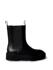 Calvin Klein Black Leather Stacked Heel Chelsea Boots - Image 2 of 6