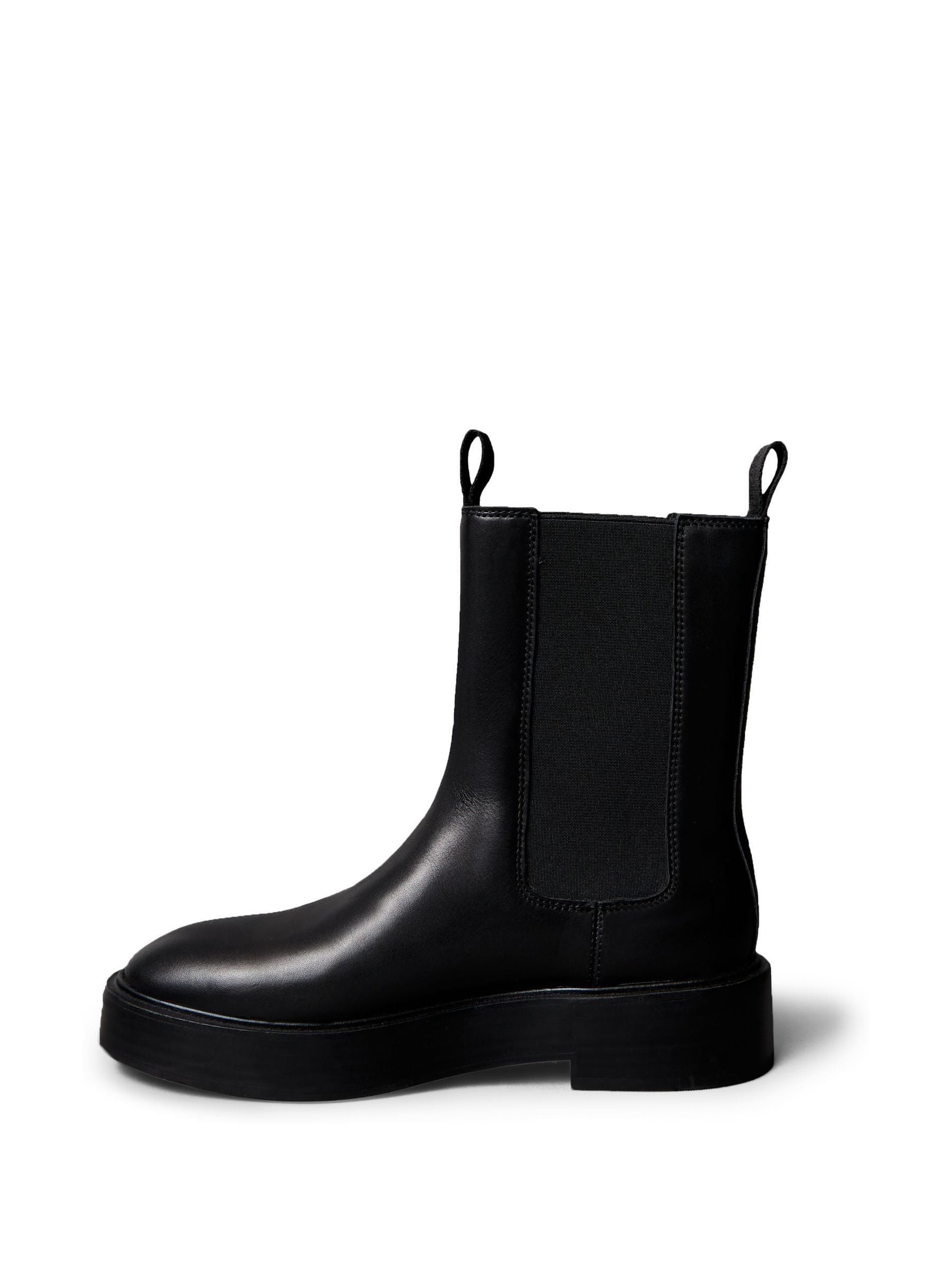 Buy Calvin Klein Black Leather Stacked Heel Chelsea Boots from