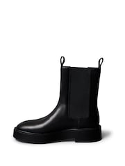 Calvin Klein Black Leather Stacked Heel Chelsea Boots - Image 3 of 6