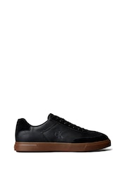 Calvin Klein Black Leather Signature Logo Trainers - Image 1 of 6