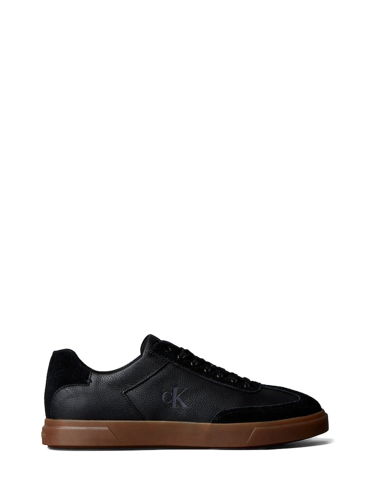Calvin Klein Black Leather Signature Logo Trainers - Image 1 of 6 Calvin Klein Black Leather Signature Logo Trainers - Image 1 of 6