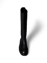 Calvin Klein Black Leather Stacked Heel Knee Boots - Image 3 of 6