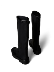 Calvin Klein Black Leather Stacked Heel Knee Boots - Image 4 of 6