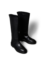 Calvin Klein Black Leather Stacked Heel Knee Boots - Image 5 of 6