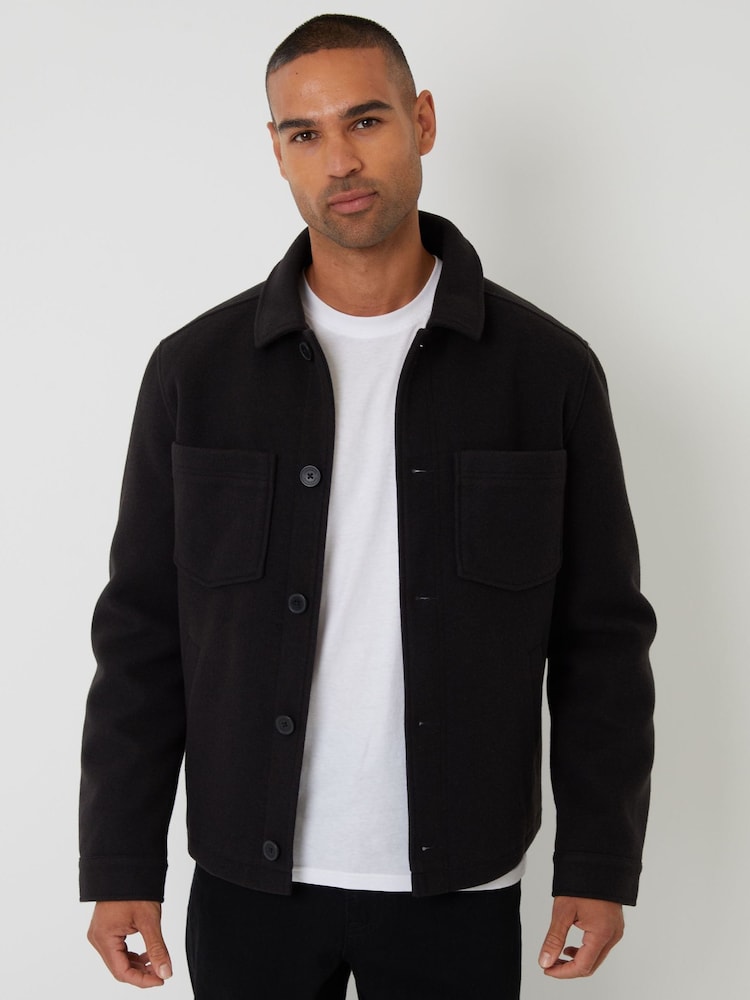 Threadbare Black Faux Wool Button Up Quilted Shacket - Image 1 of 4 Threadbare Black Faux Wool Button Up Quilted Shacket - Image 1 of 4