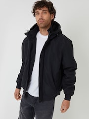 Threadbare Black Microfleece Lined Hooded Lightweight Jacket - Image 1 of 4