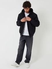 Threadbare Black Microfleece Lined Hooded Lightweight Jacket - Image 3 of 4