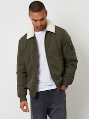Threadbare Green Borg Collar Bomber Jacket - Image 1 of 4