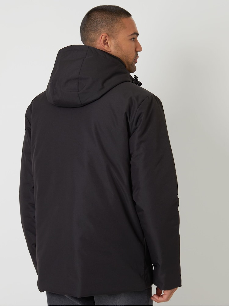 Threadbare Black Showerproof Longline Hooded Padded Jacket - Image 2 of 5 Threadbare Black Showerproof Longline Hooded Padded Jacket - Image 2 of 5