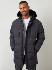 Cinza - Jaqueta Parka Acolchoada Longline à Prova de Chuva Threadbare - Imagem 1 de 5