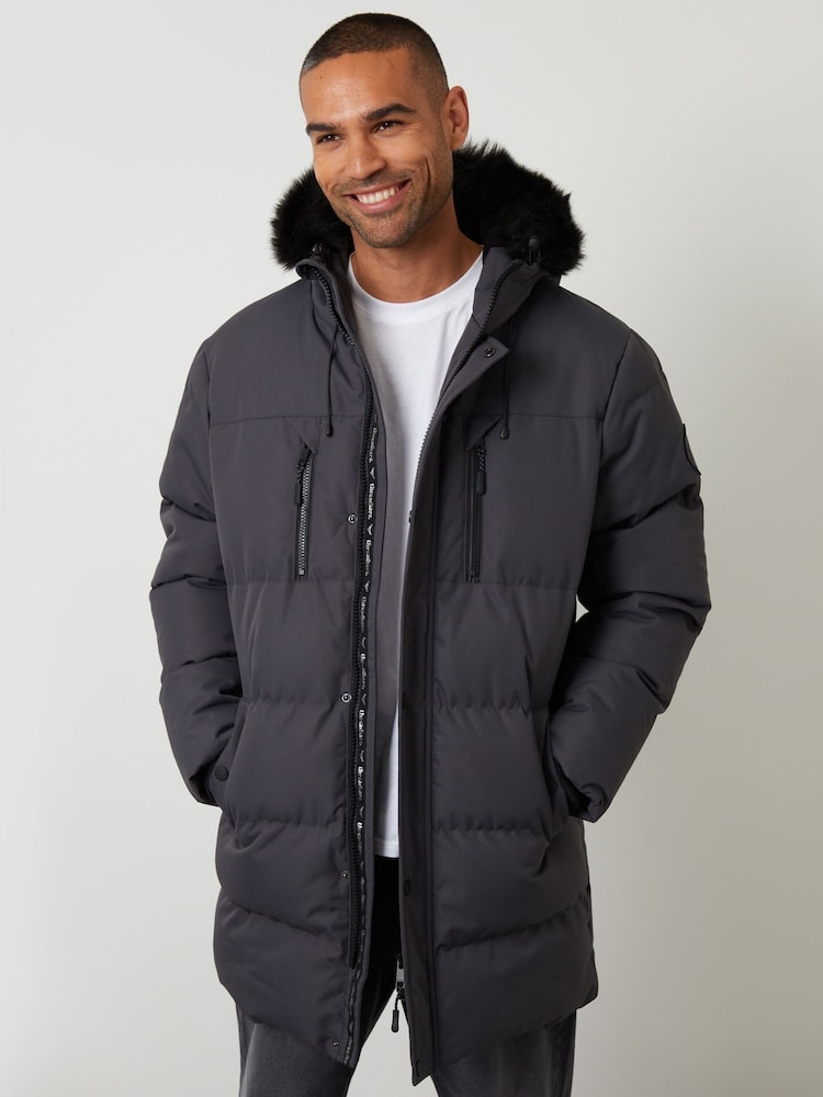 Threadbare Grey Showerproof Longline Quilted Parka Jacket - Image 1 of 5 Threadbare Grey Showerproof Longline Quilted Parka Jacket - Image 1 of 5