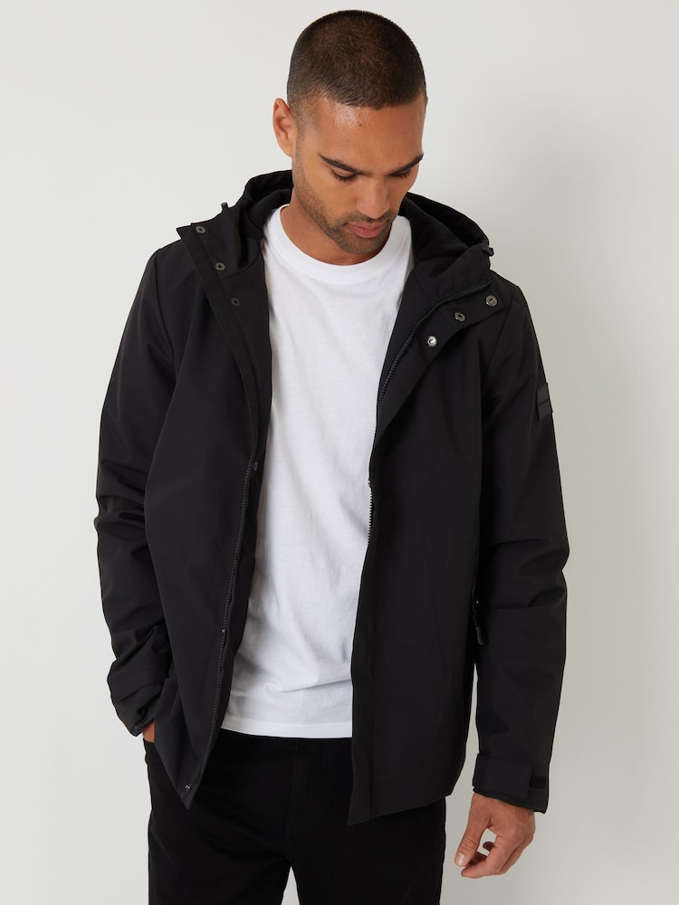 Threadbare Black Showerproof Hooded Microfleece Lined Jacket - Image 1 of 4 Threadbare Black Showerproof Hooded Microfleece Lined Jacket - Image 1 of 4
